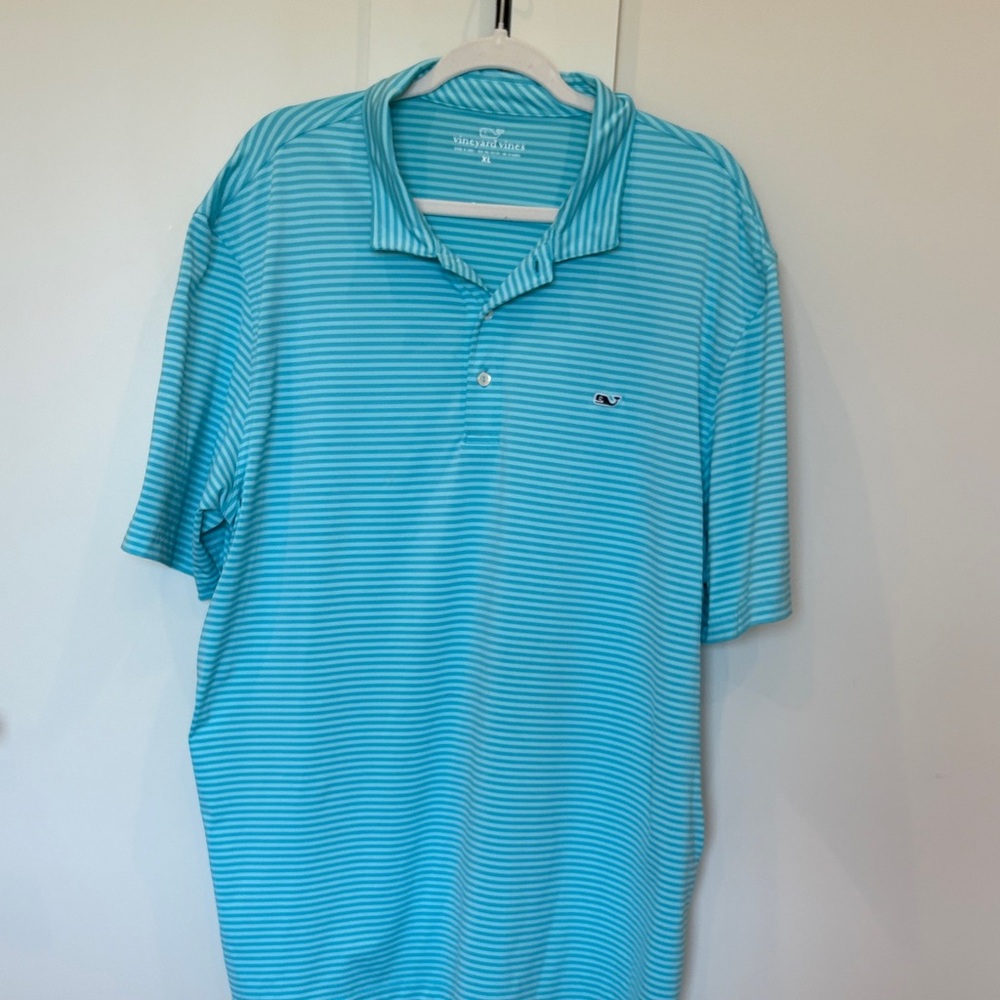 Vineyard Vines Men's Aqua Striped Performance Polo